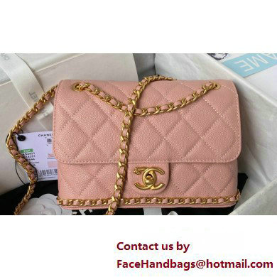 Chanel Grained Calfskin & Gold-Tone Metal Chain Flap Bag AS4431 Pink 2023